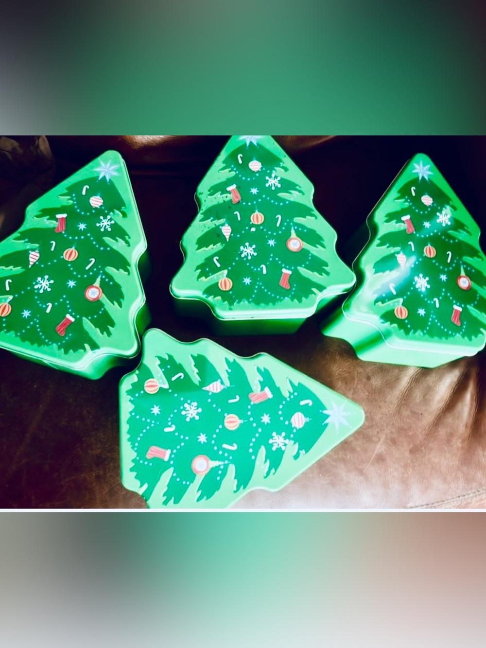 Holiday Tree Tin Set - Green Decorative Storage Tins